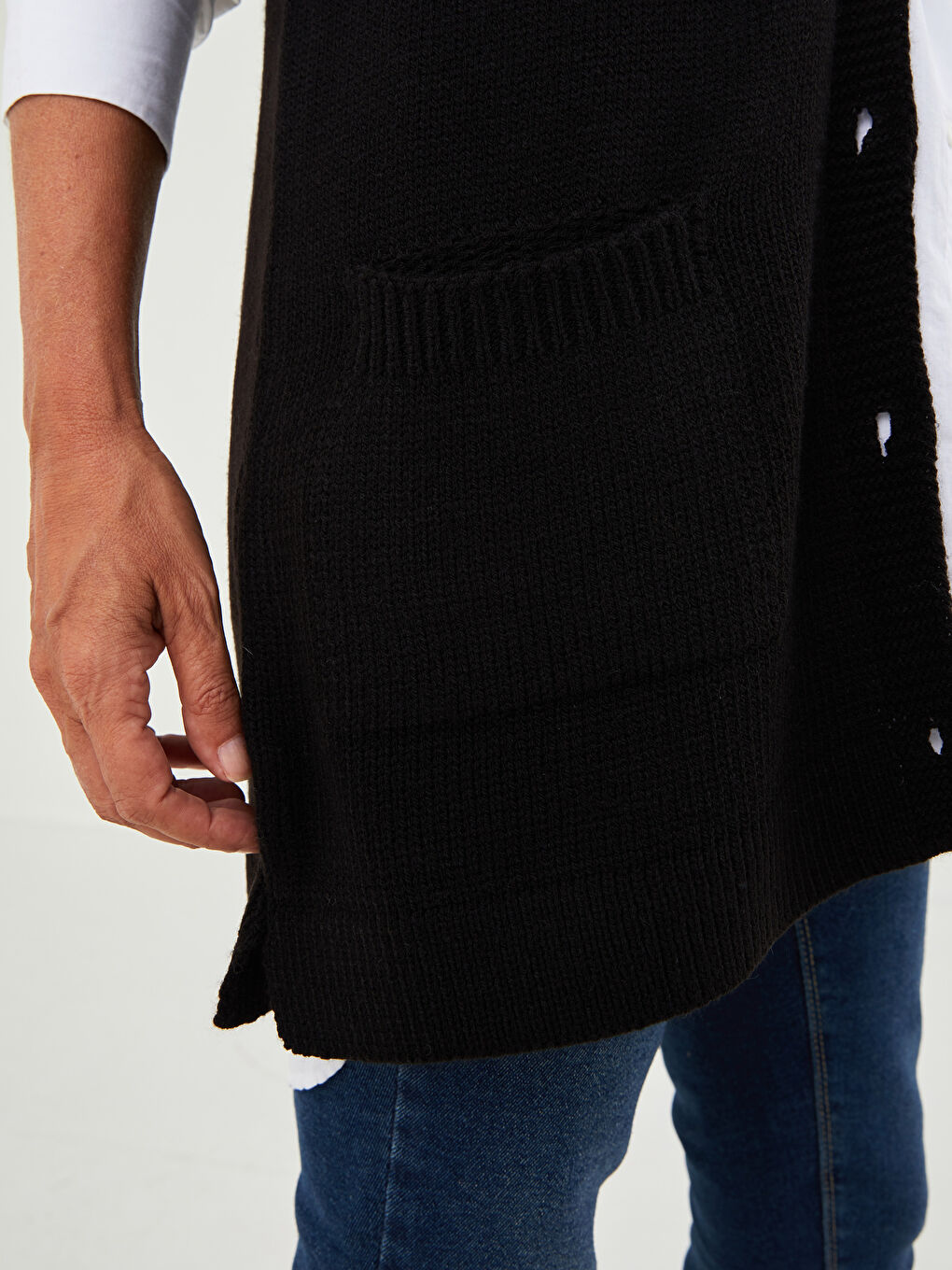 LCW Grace V Neck Self Patterned Pocket Detailed Women's Knitwear Vest -W1DK73Z8-CVL