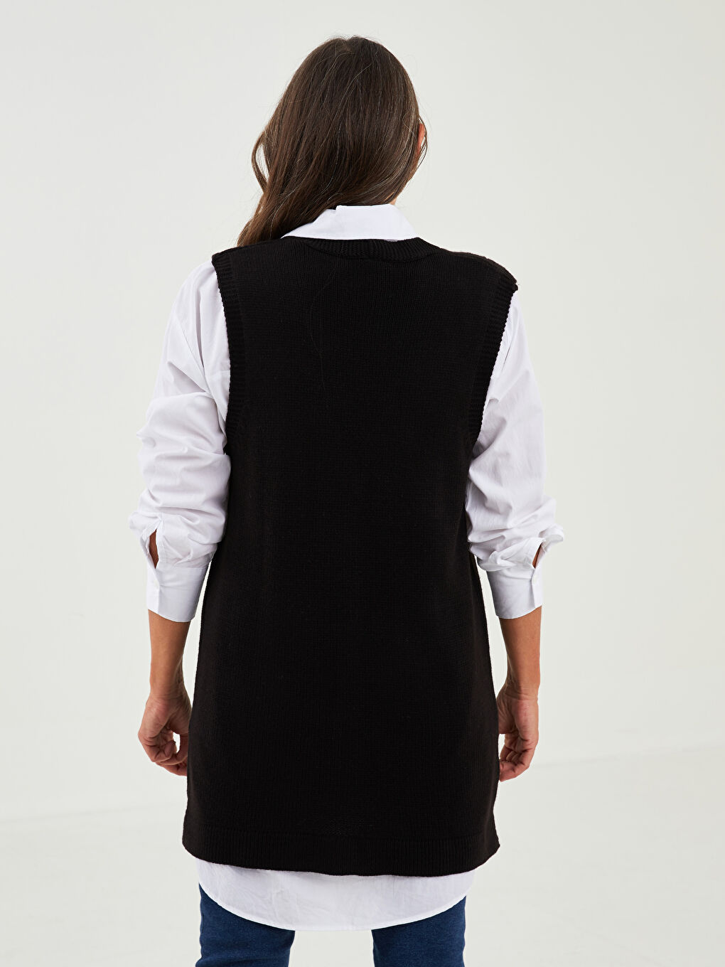 LCW Grace V Neck Self Patterned Pocket Detailed Women's Knitwear Vest -W1DK73Z8-CVL