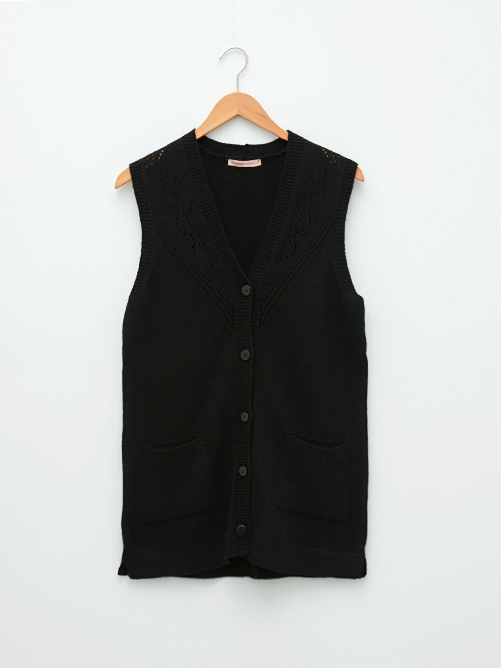 LCW Grace V Neck Self Patterned Pocket Detailed Women's Knitwear Vest -W1DK73Z8-CVL