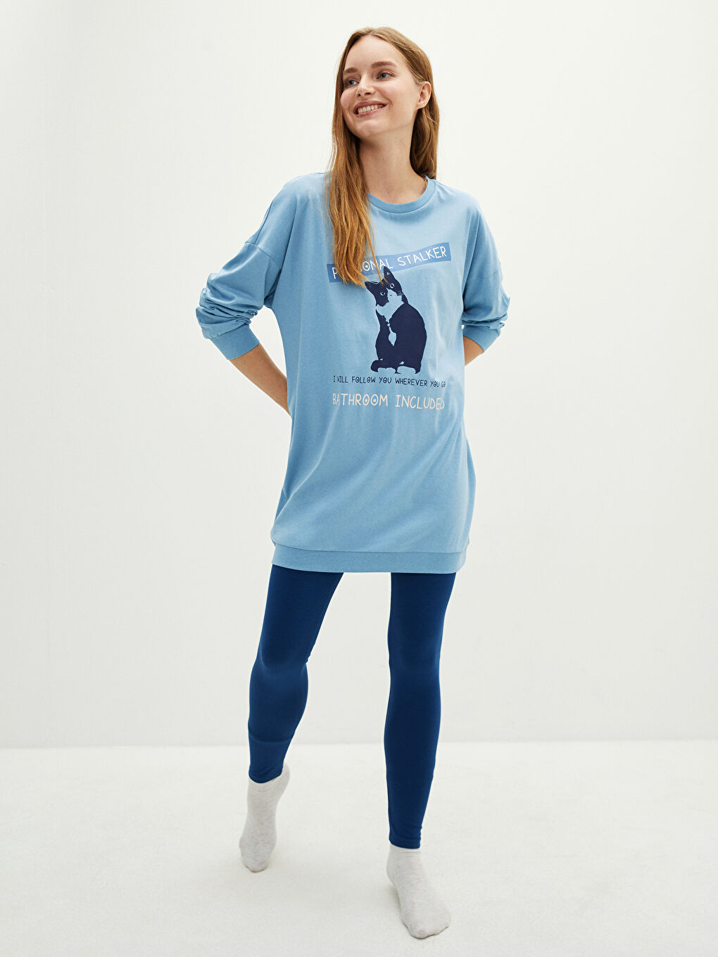 Ensemble de pyjama à manches longues imprimé à col rond pour femmes