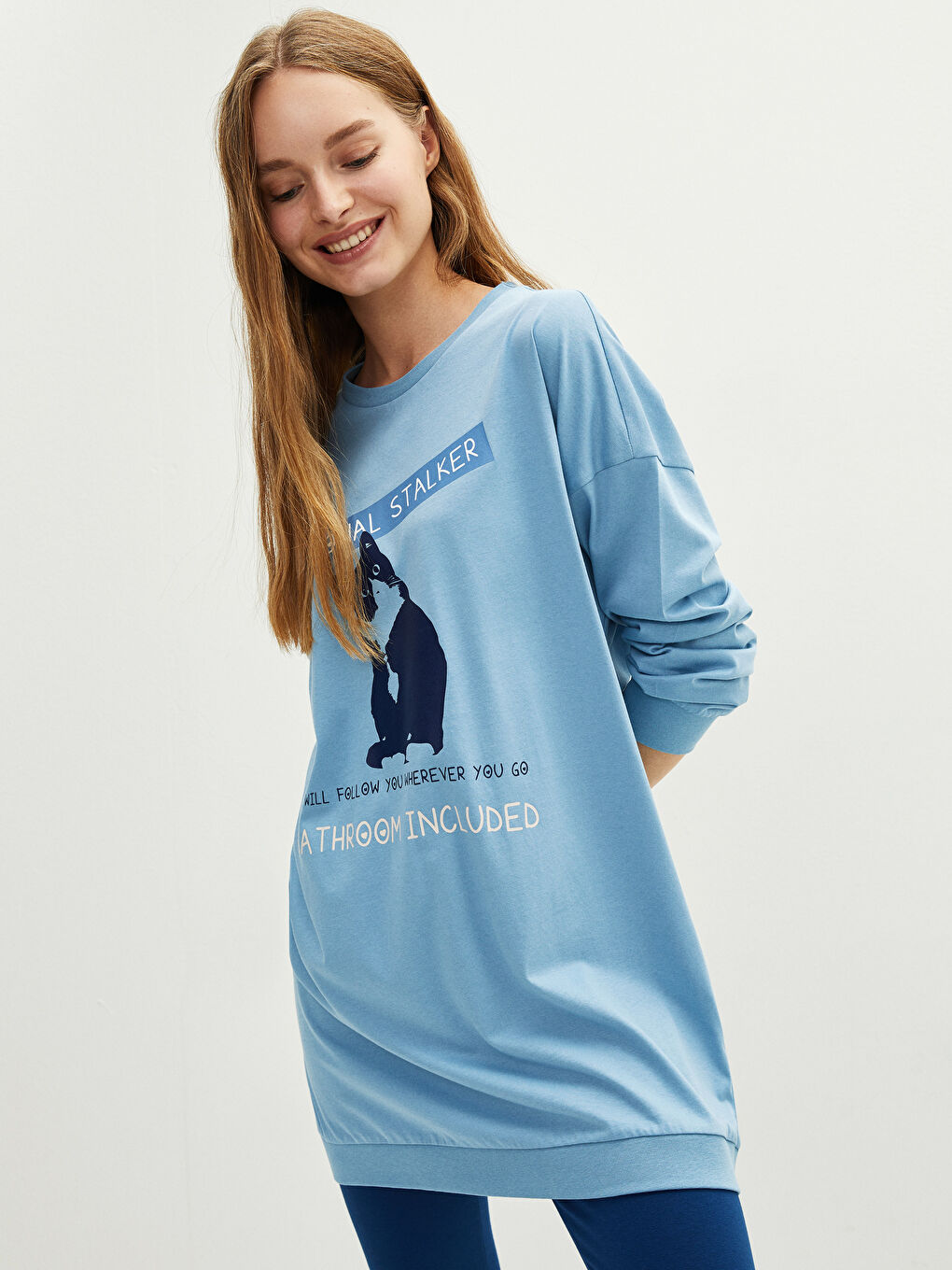 Ensemble de pyjama à manches longues imprimé à col rond pour femmes-1