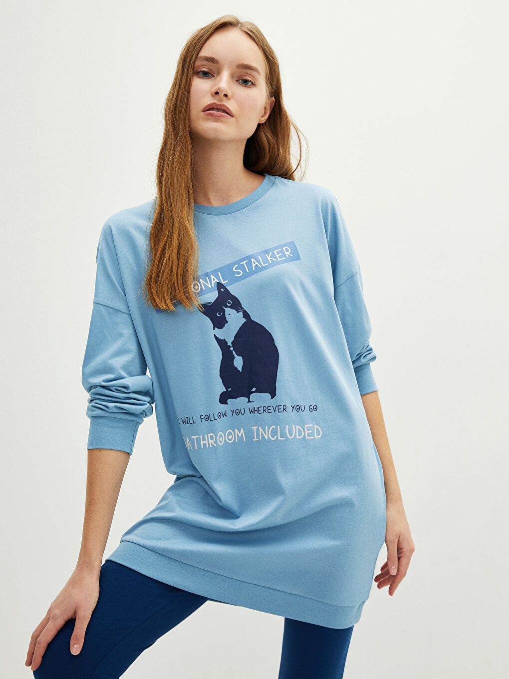 Ensemble de pyjama à manches longues imprimé à col rond pour femmes-2