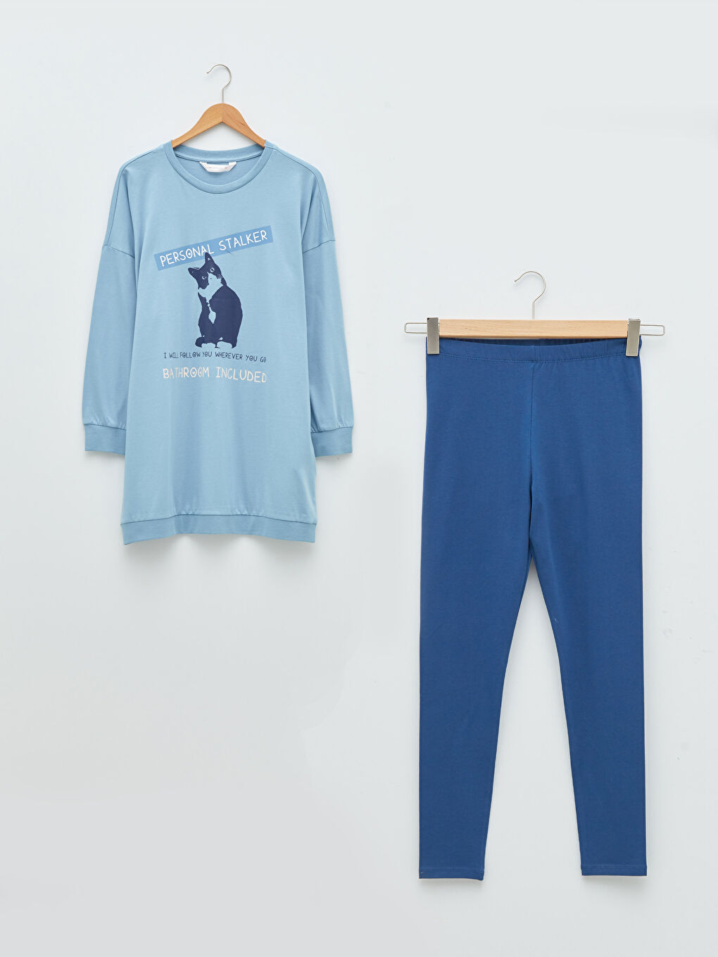 Ensemble de pyjama à manches longues imprimé à col rond pour femmes-6