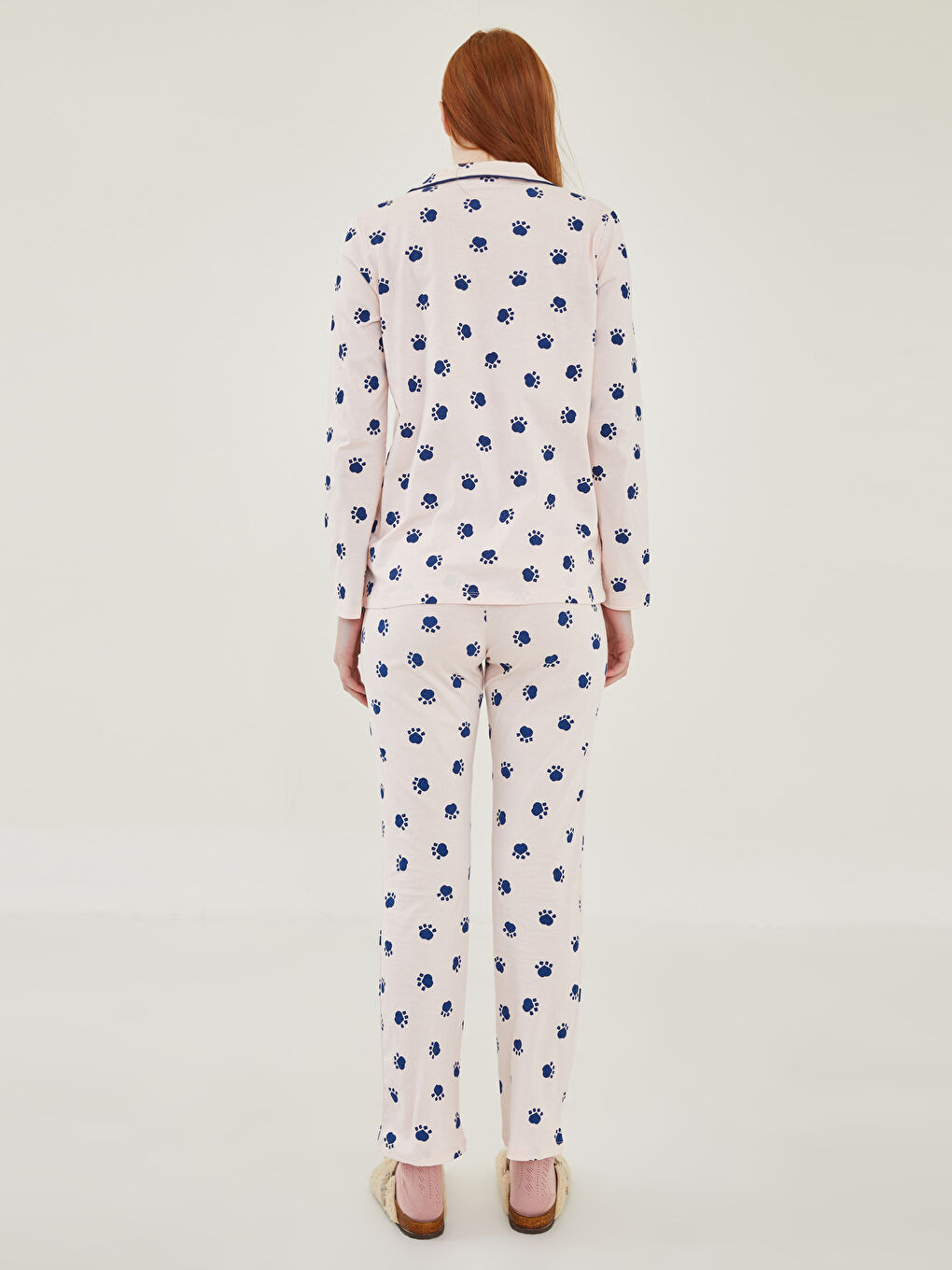 LCW DREAM Shirt Collar Patterned Long Sleeve Women's Cotton Pajamas Set -W1DK82Z8-LSZ
