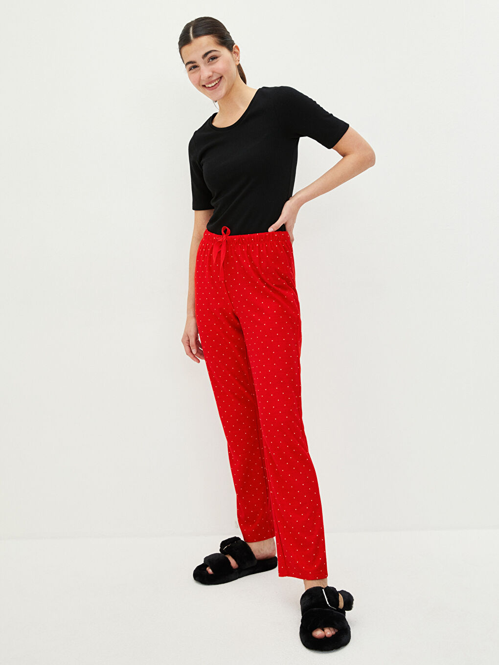LCW DREAM Pyjama-Hose für Damen mit elastischem Bund und Punktmuster aus Fleece -W1DK85Z8-LTQ