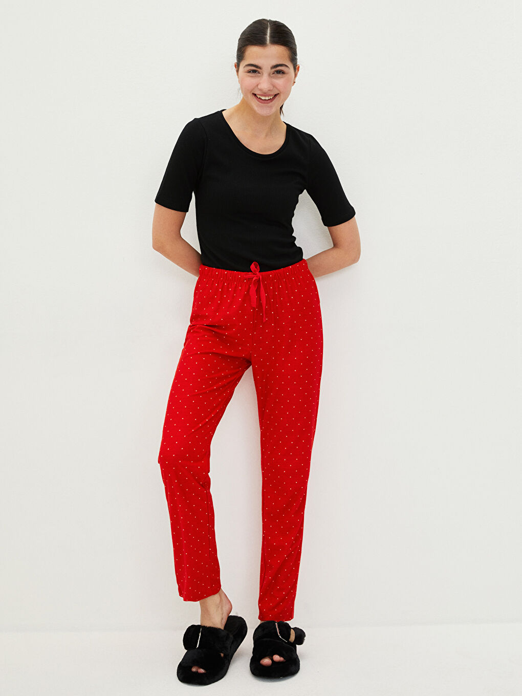 LCW DREAM Pyjama-Hose für Damen mit elastischem Bund und Punktmuster aus Fleece -W1DK85Z8-LTQ