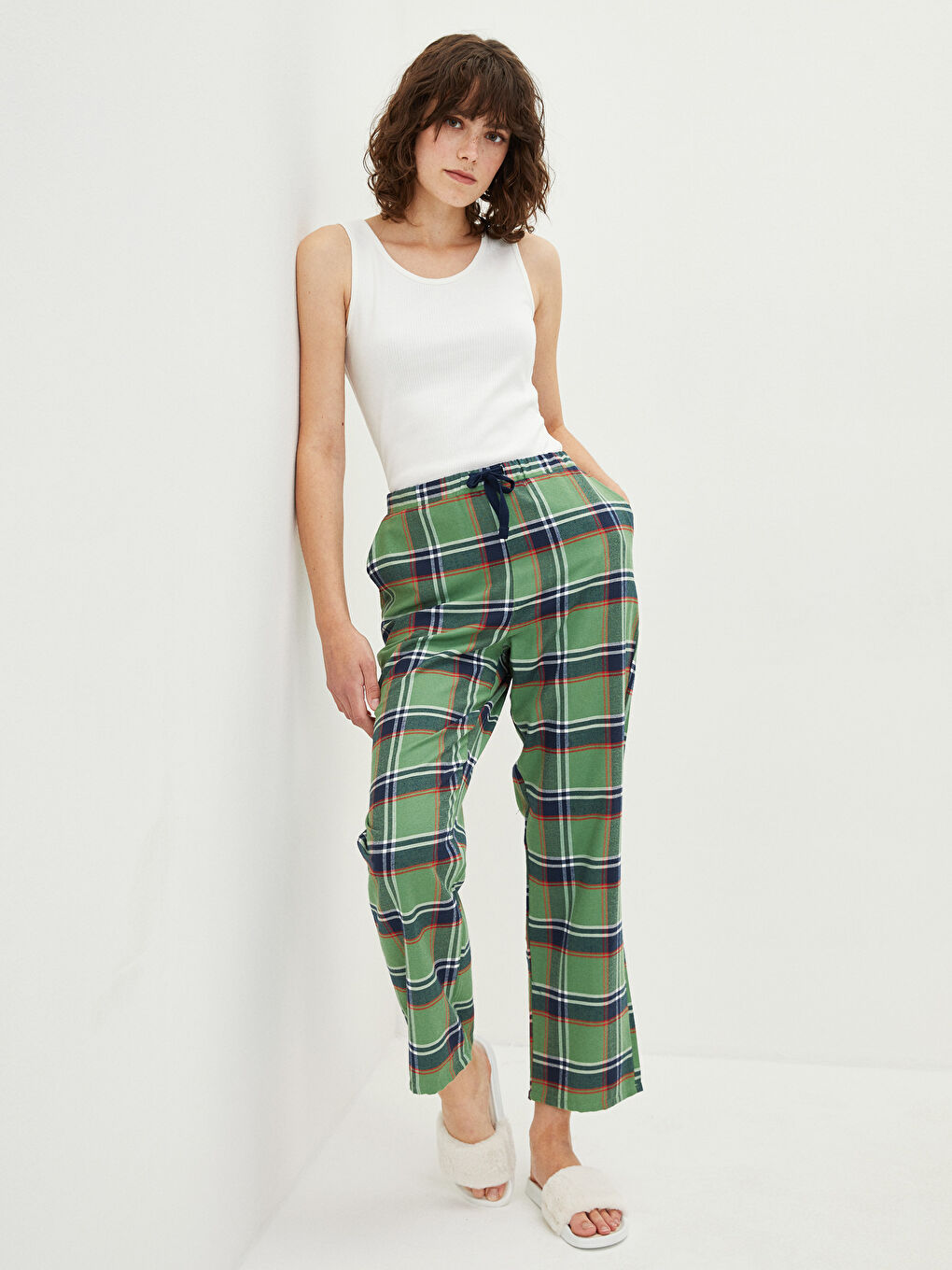 Elasticated Waist Plaid Women's Pyjama Bottoms -W1DK87Z8-LM7
