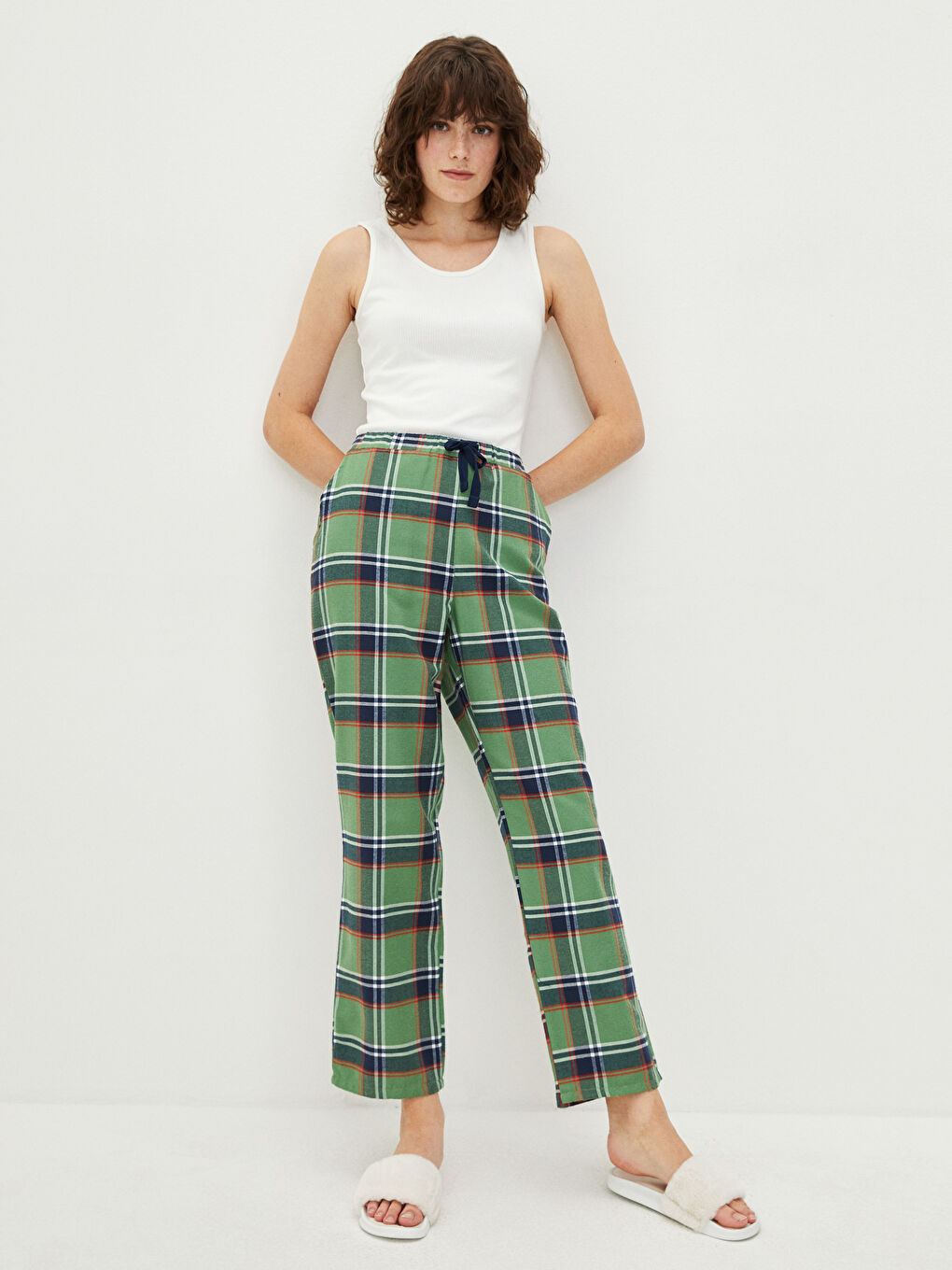 Elasticated Waist Plaid Women's Pyjama Bottoms -W1DK87Z8-LM7