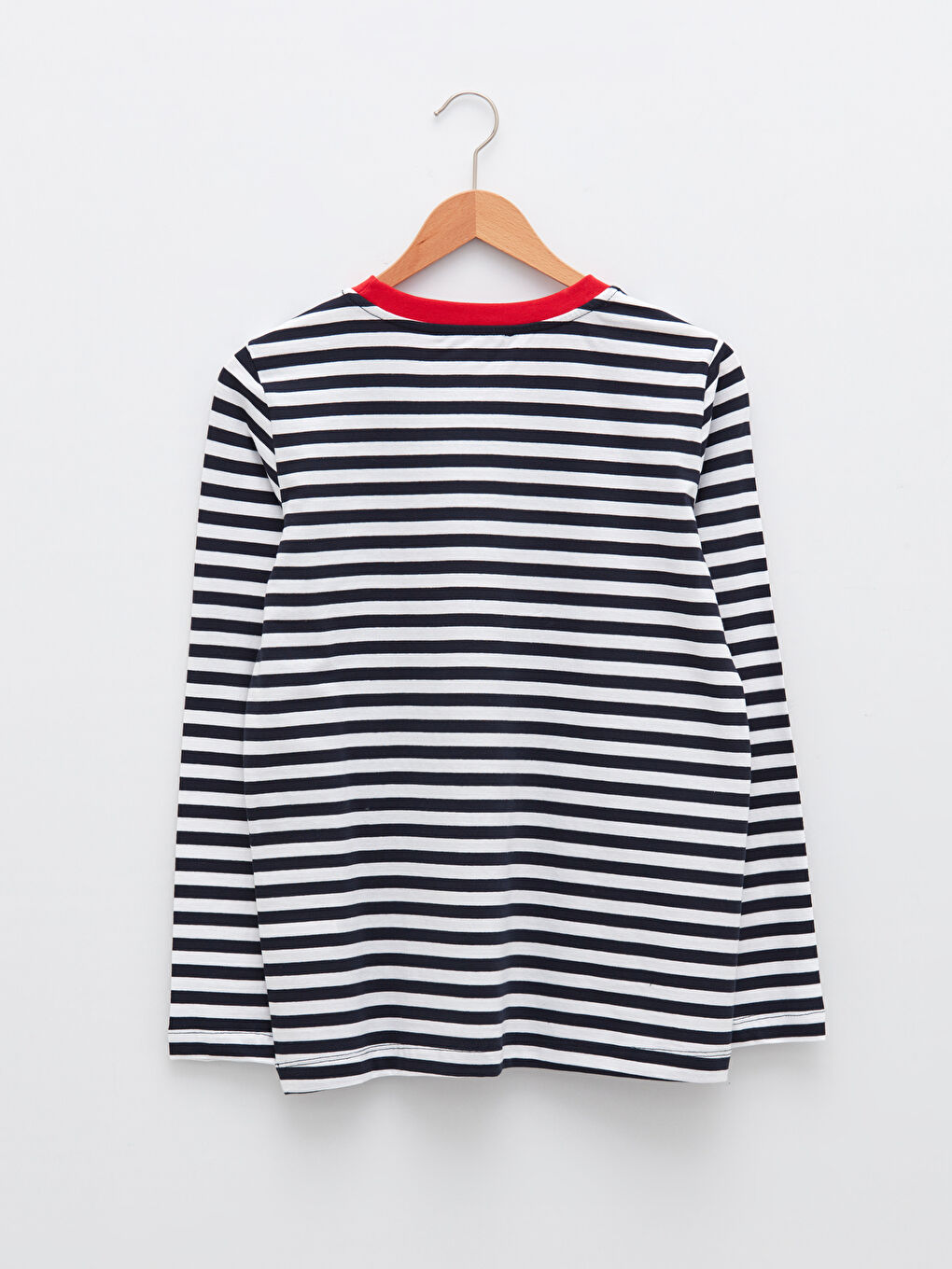 Lacivert Bisiklet Yaka Çizgili Uzun Kollu Kadın Tişört-6