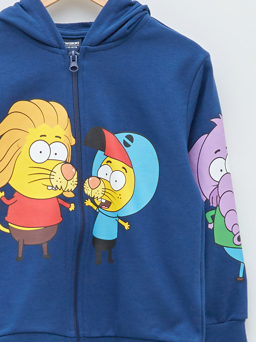 Lacivert Kapüşonlu Kral Şakir Baskılı Uzun Kollu Erkek Çocuk Fermuarlı Sweatshirt-2