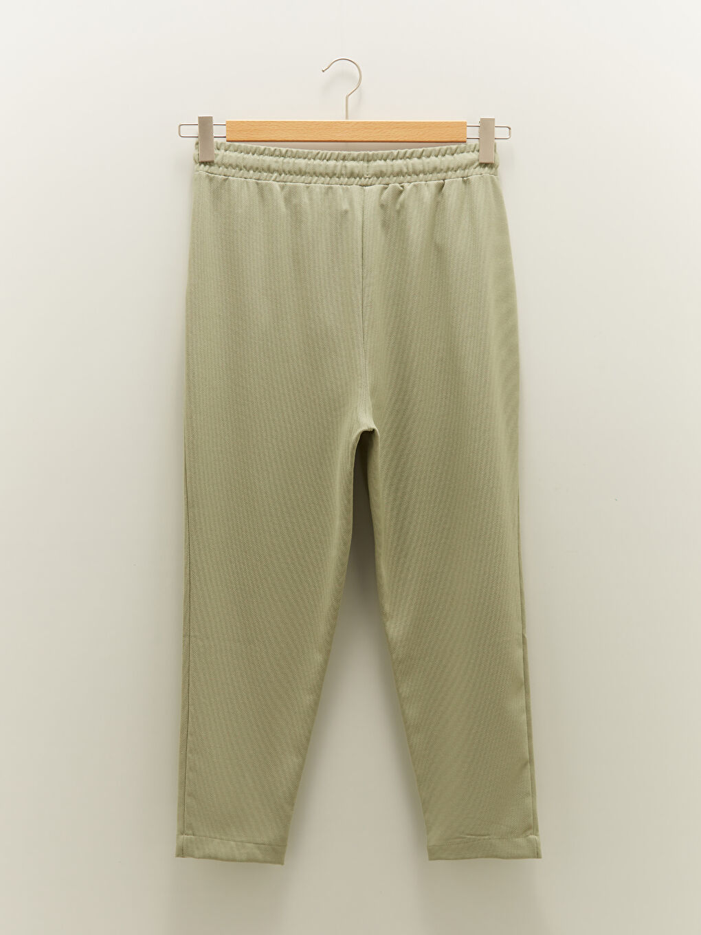 Yeşil Beli Lastikli Düz Cep Detaylı Gabardin Kadın Pantolon-5