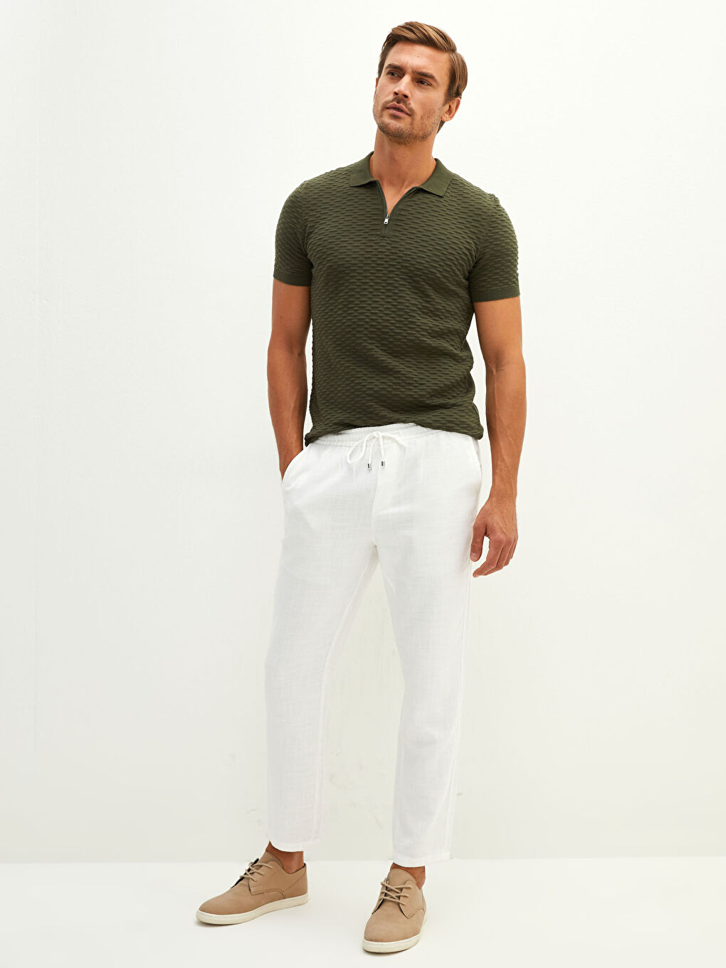 Haki Polo Yaka Erkek Triko Tişört-2