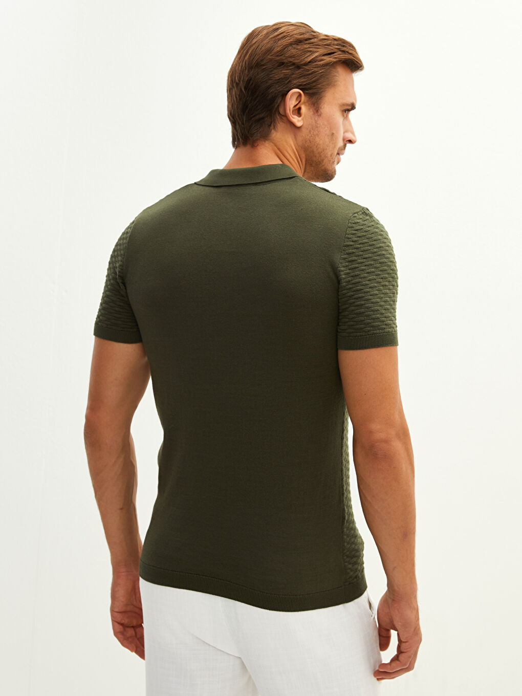 Haki Polo Yaka Erkek Triko Tişört-4