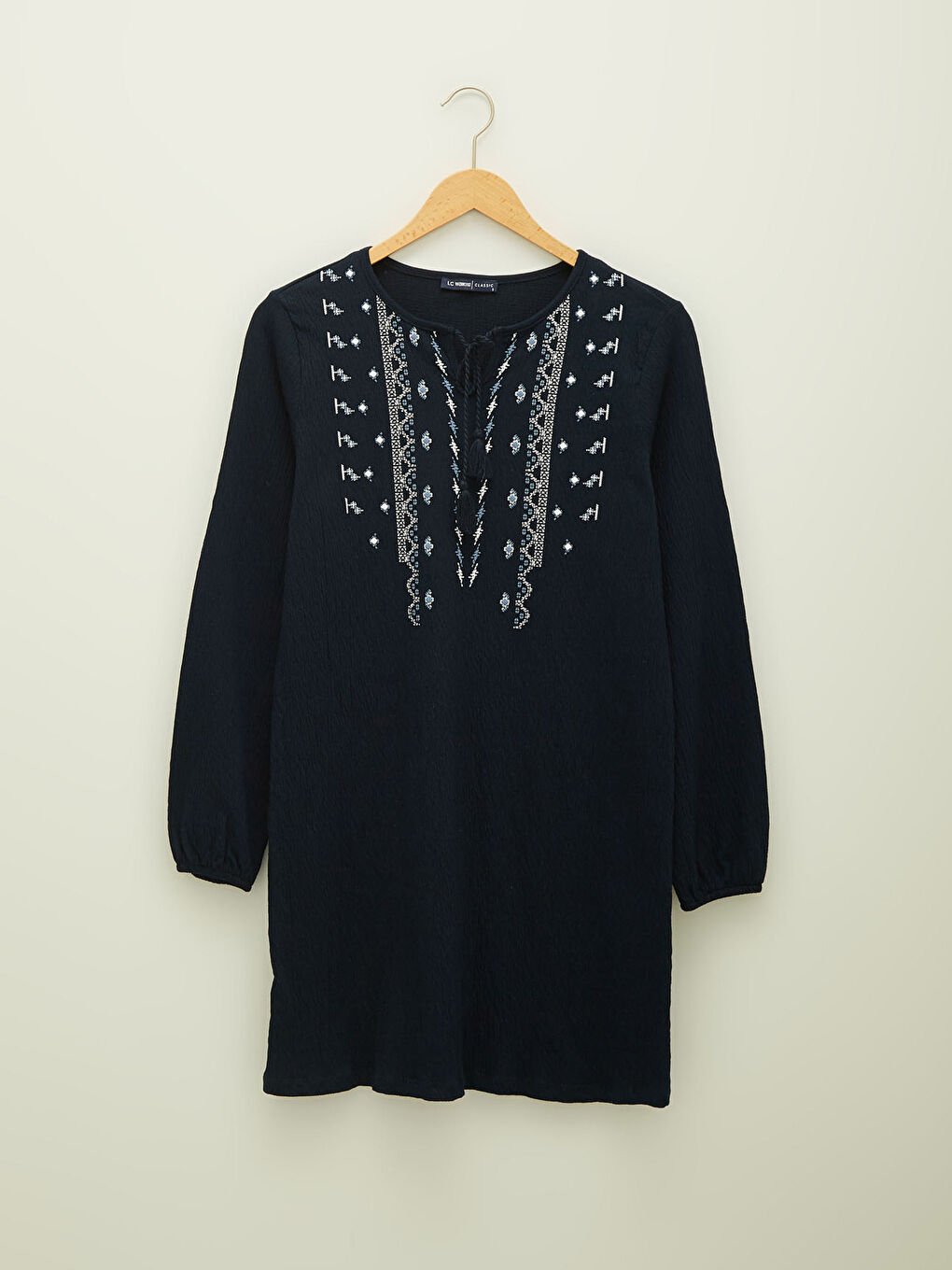 Tie Collar Printed Long Sleeve Women's Tunic-5