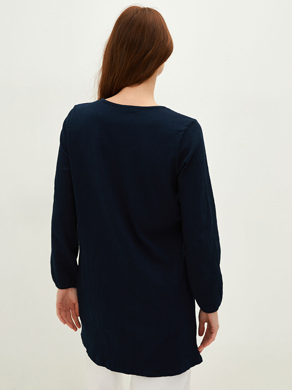 Tie Collar Printed Long Sleeve Women's Tunic-3