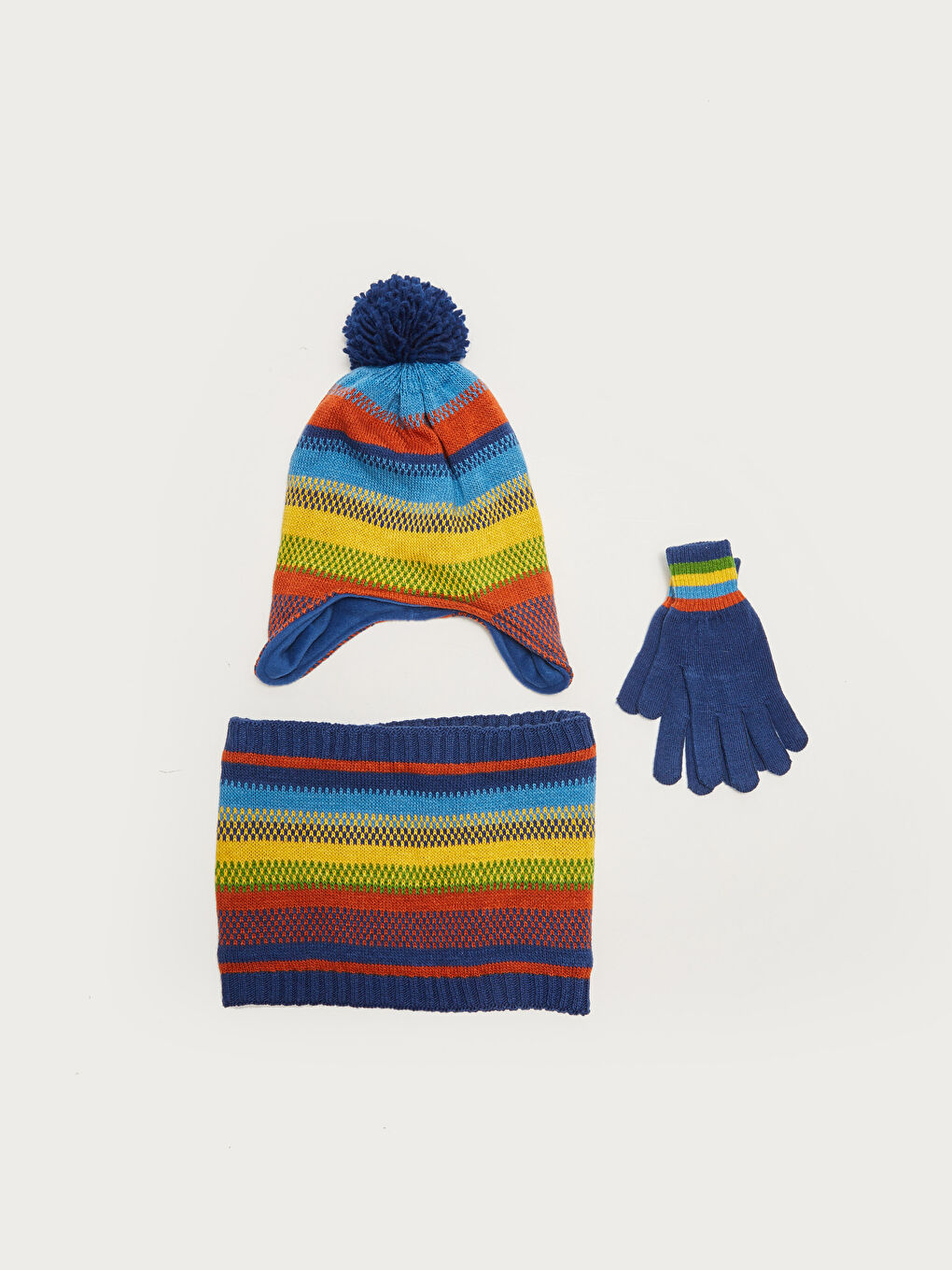 Boy Color Block Knit Beanie Gloves and Snood-3