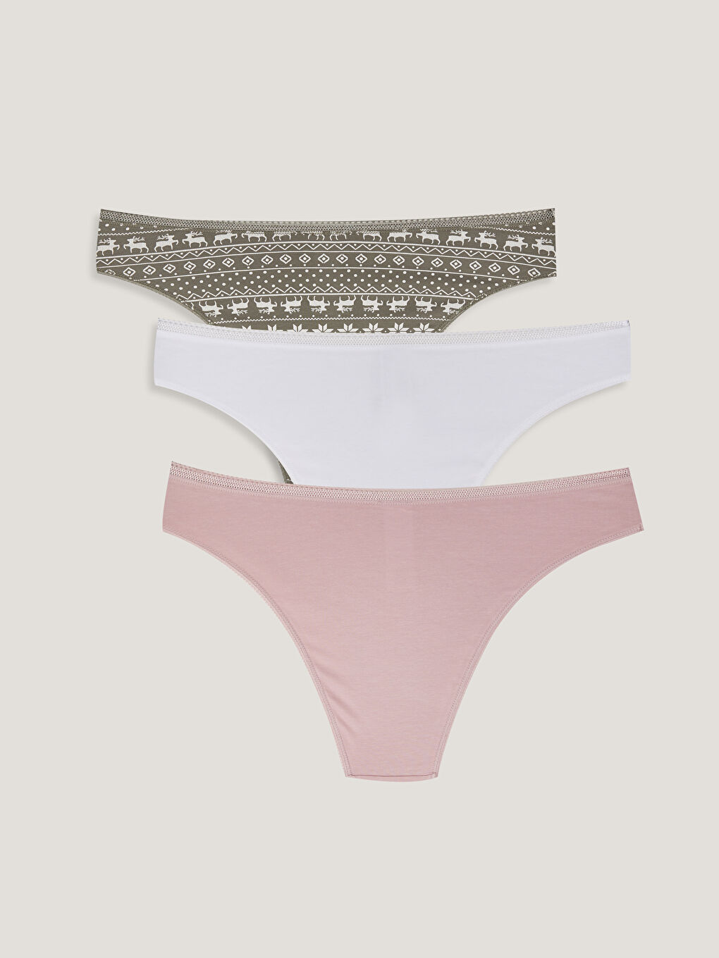 Fiyonk Detaylı Desenli Brazilian Külot 3'lü Paket-1