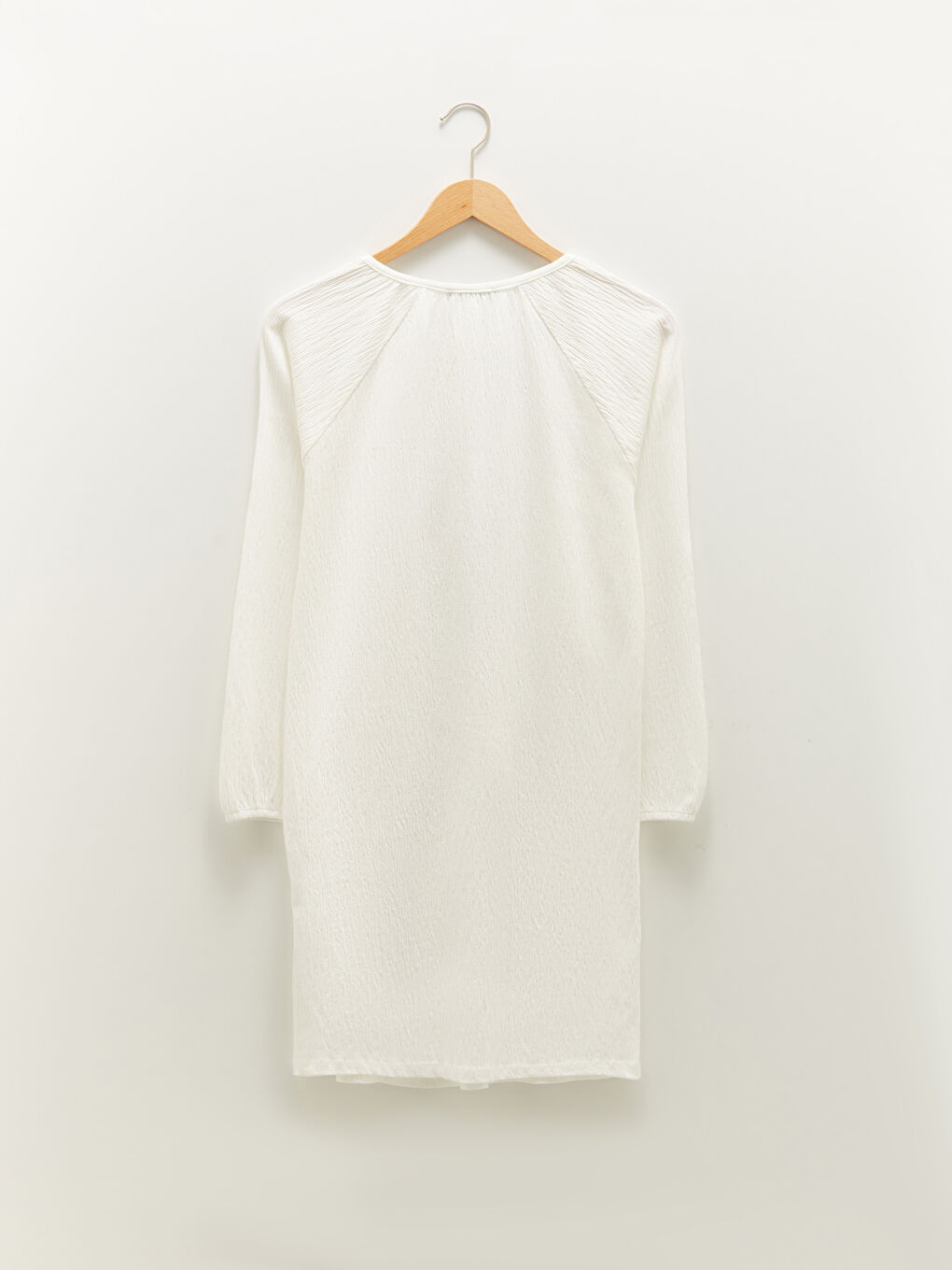 Ekru Bağlamalı Yaka Baskılı Uzun Kollu Kadın Tunik-6