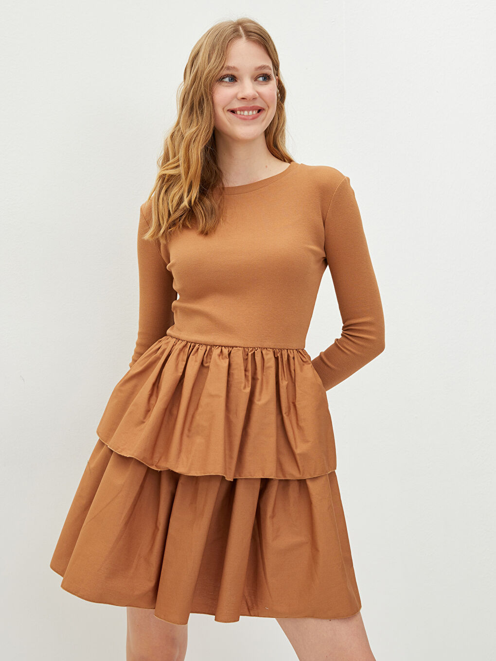 Robe Caraco Longue à Manches Longues et Col Rond pour Femmes