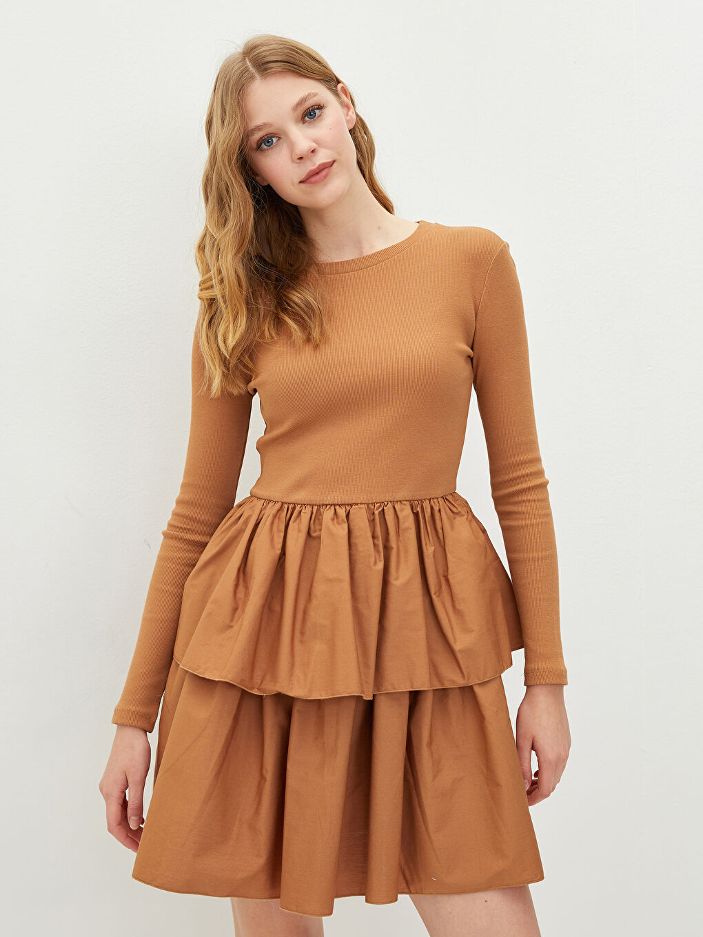 Robe Caraco Longue à Manches Longues et Col Rond pour Femmes-1