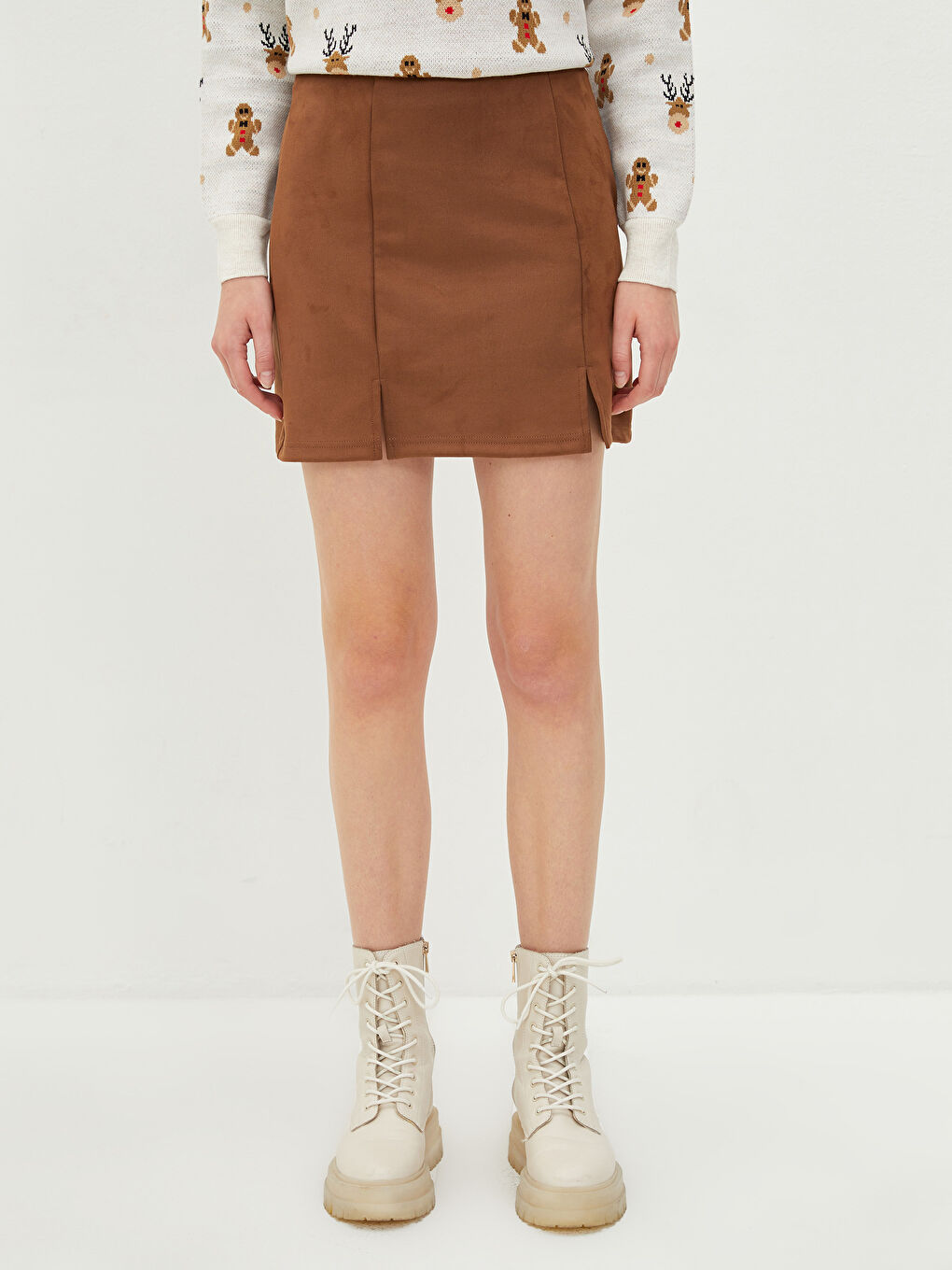 Fustă Mini Regular cu Fermoar în Talie pentru Femei-4