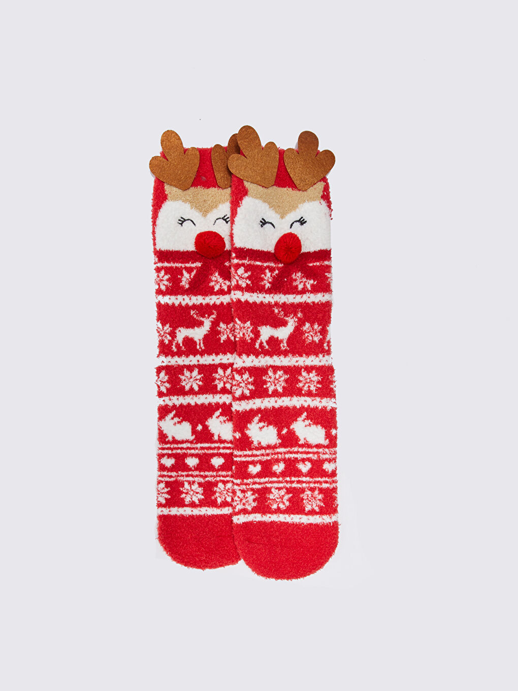 Kırmızı Yılbaşı Temalı Kadın Ev Çorabı-1