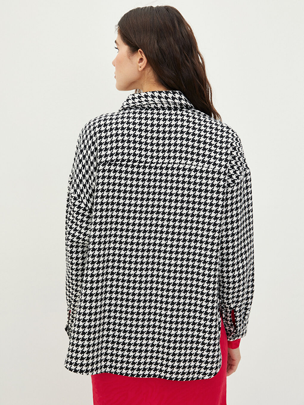 Front Button Closure Crowbar Patterned Long Sleeve Women's Shirt Jacket-4