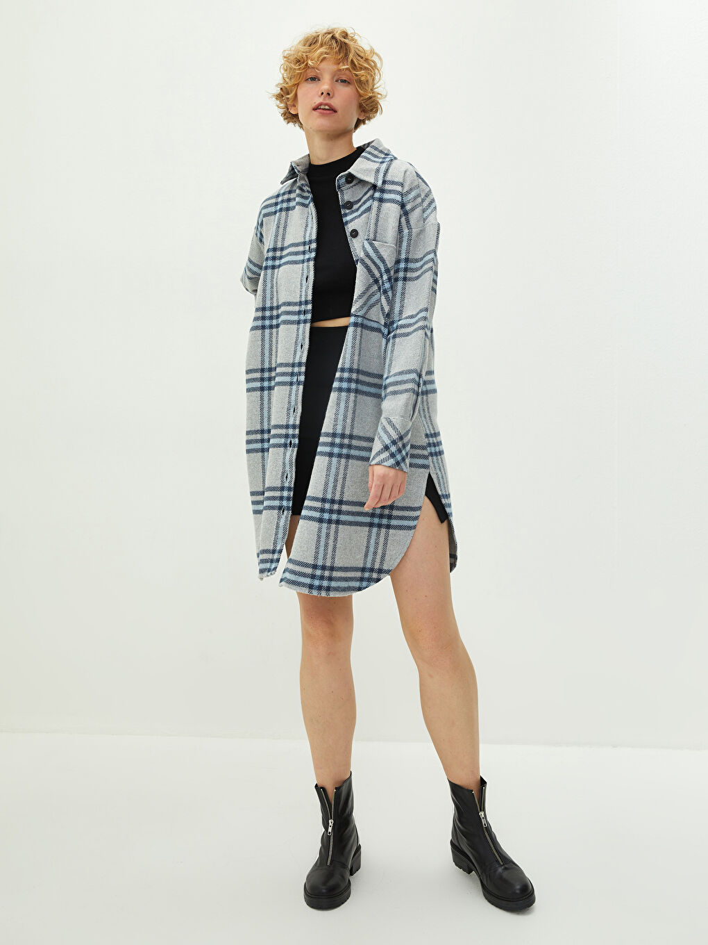 LCW Vision Shirt Collar Plaid Pocket Detailed Long Sleeve Women's Shirt Jacket -W1DO93Z8-LN6