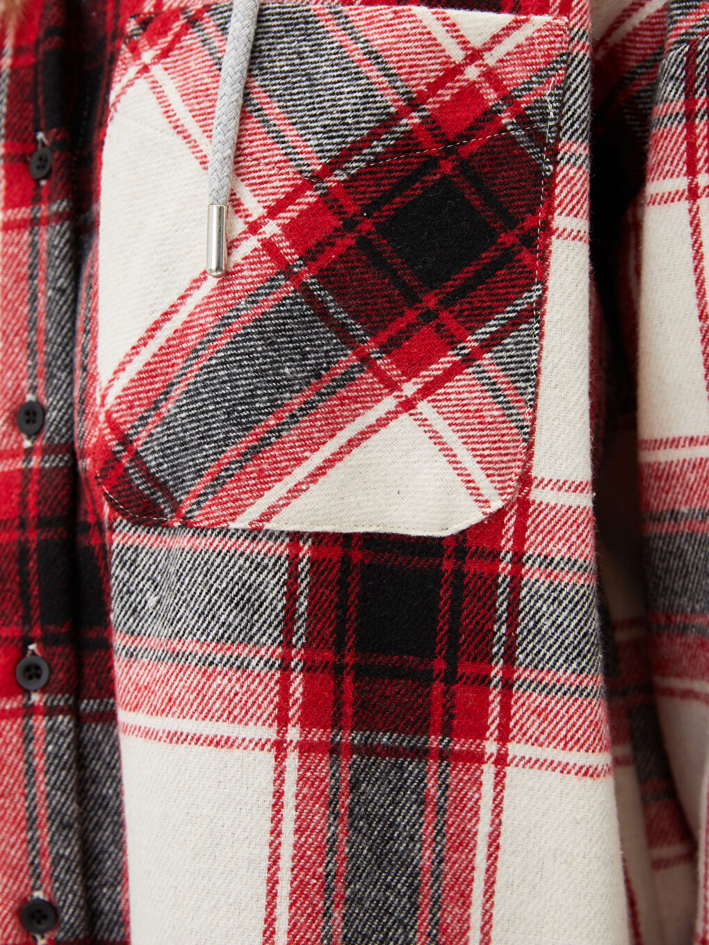 Hooded Plaid Long Sleeve Pocket Detailed Gabardine Women's Shirt Jacket-3