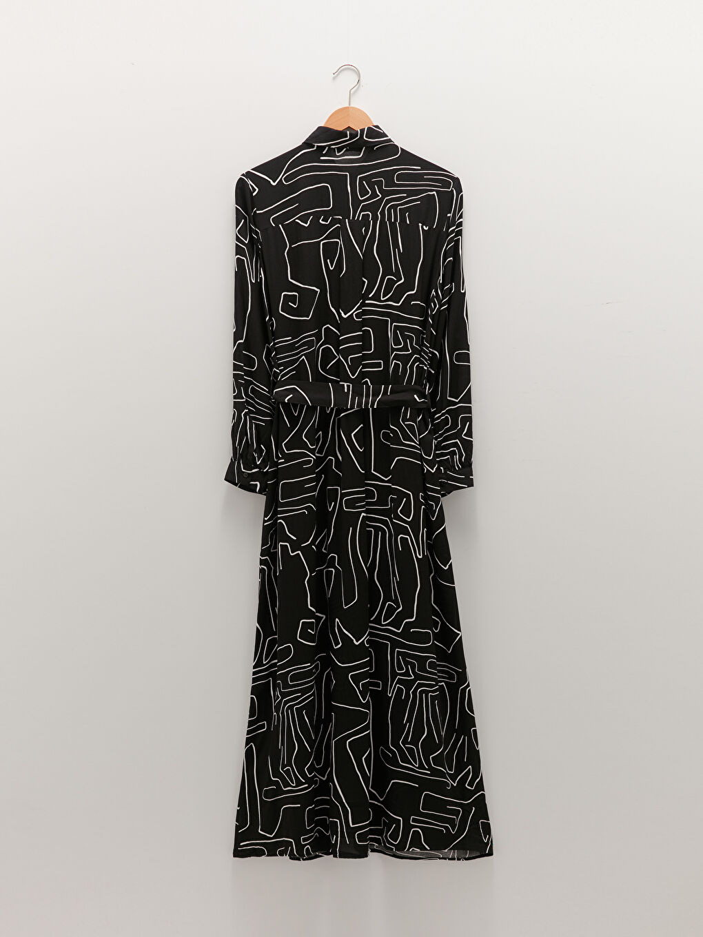 Φόρεμα Γυναικείο Μακρυμάνικο Με Γιακά Με Σχέδια Με Ζώνη Μέσης Από Βισκόζη-6