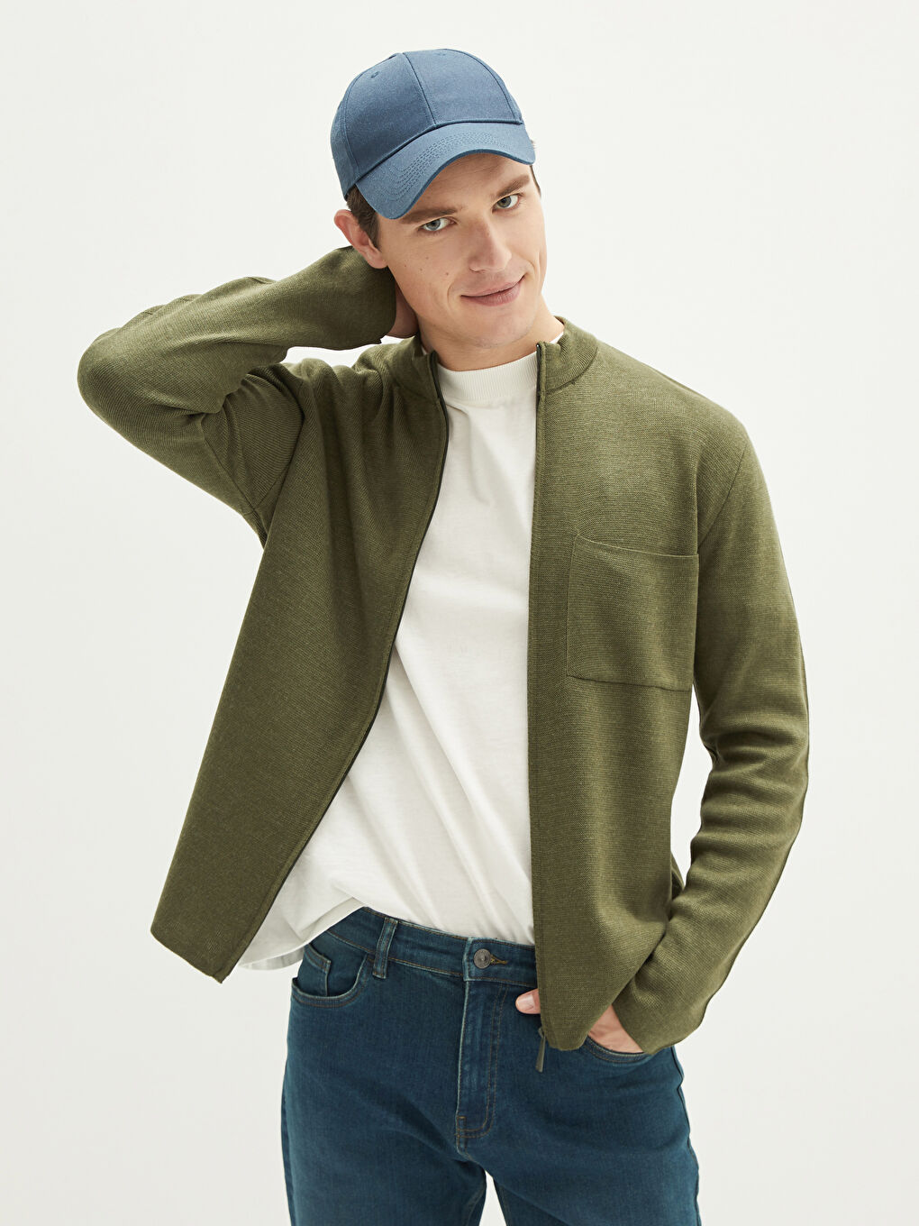 Slim Fit Neckband Lightweight Tricot Cardigan-1