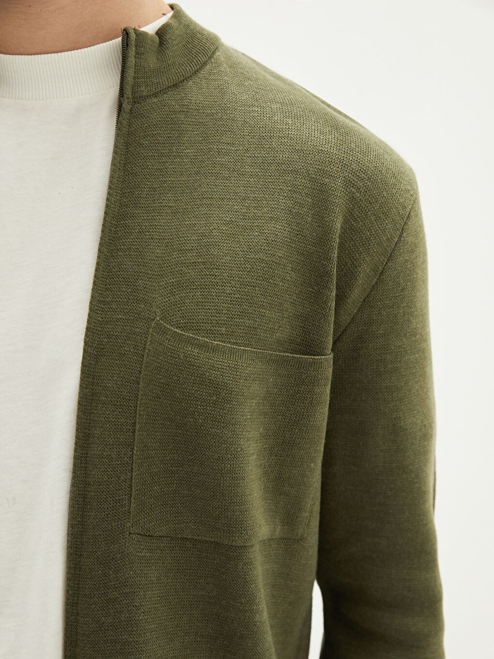 Slim Fit Neckband Lightweight Tricot Cardigan-3