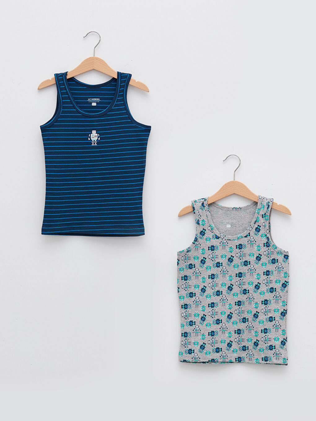 Gri Bisiklet Yaka Pamuklu Erkek Çocuk Atlet 2'li