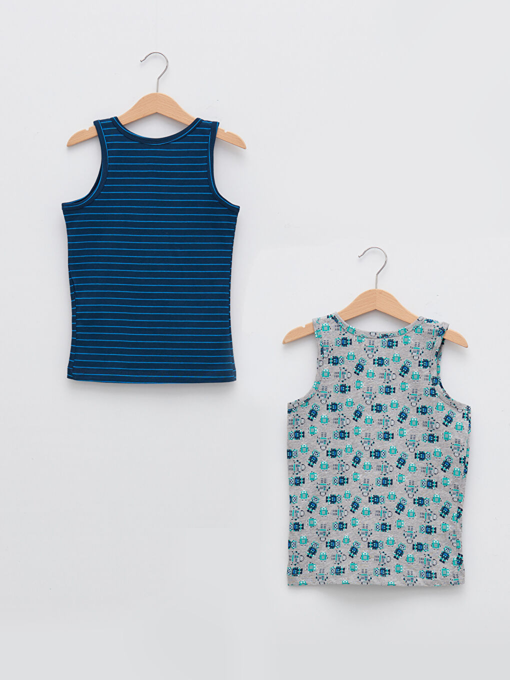 Gri Bisiklet Yaka Pamuklu Erkek Çocuk Atlet 2'li-1