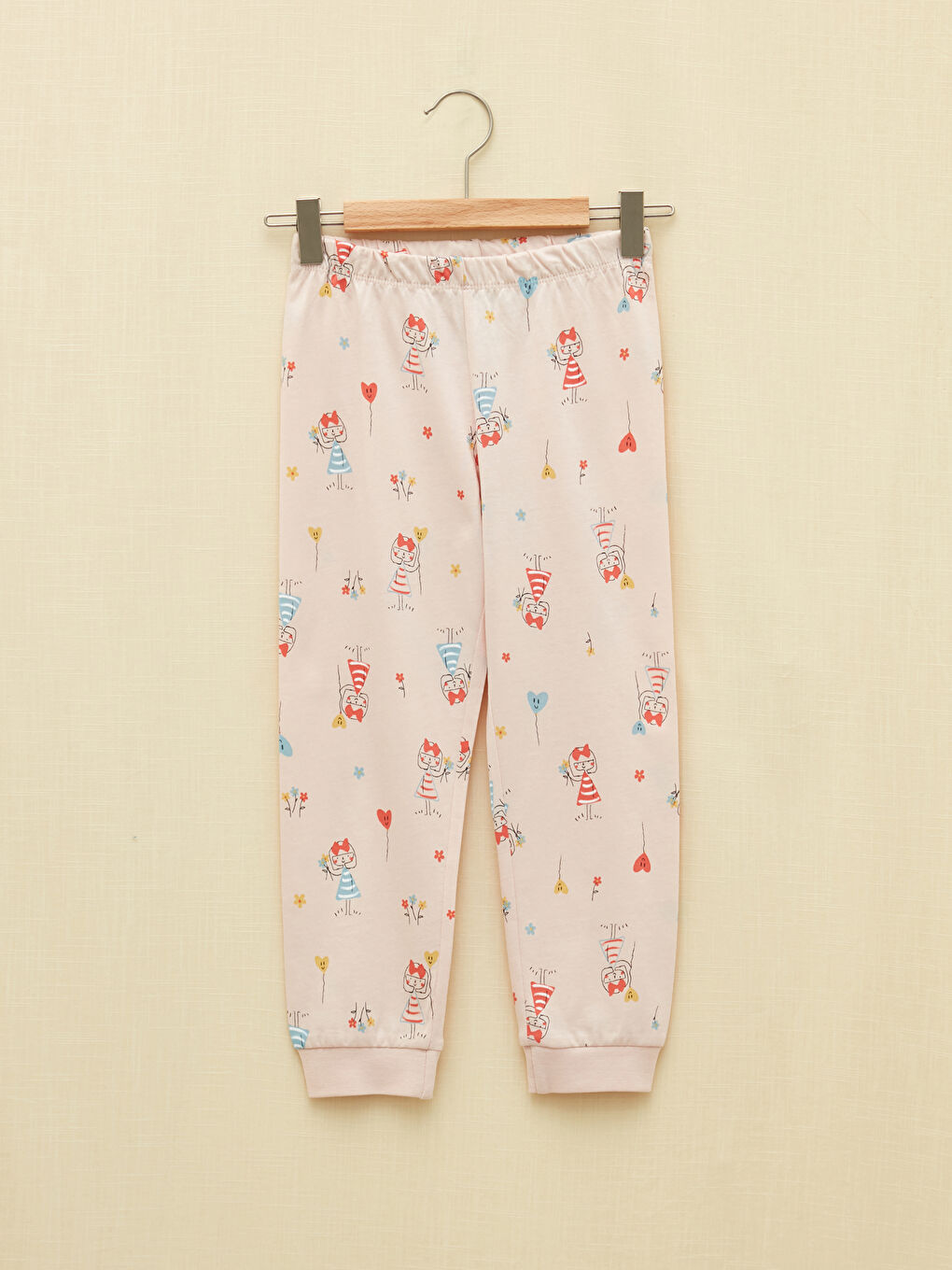 طقم بيجامة بناتي كم طويل ياقة دائرية مطبوع-2