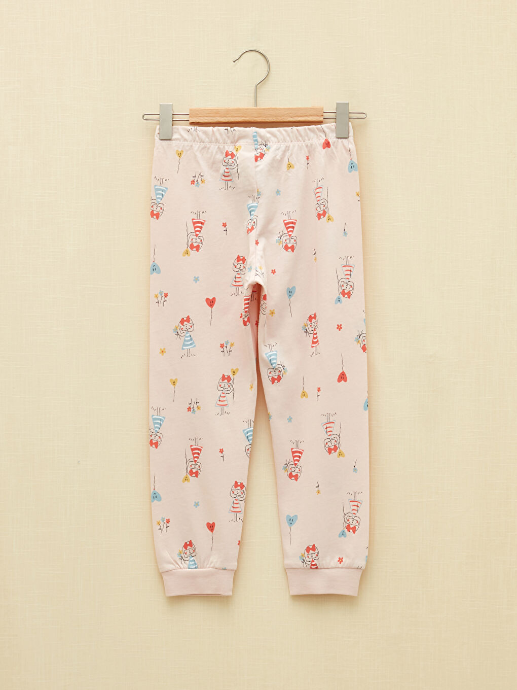 طقم بيجامة بناتي كم طويل ياقة دائرية مطبوع-4