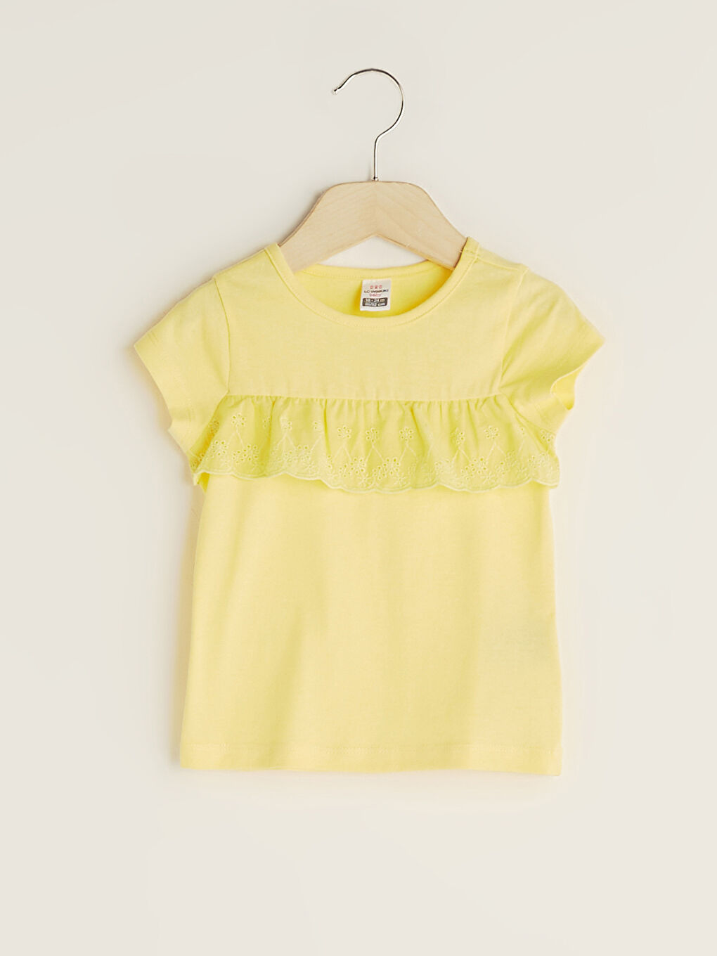 Sarı Bisiklet Yaka Kısa Kollu Pamuklu Kız Bebek Tişört