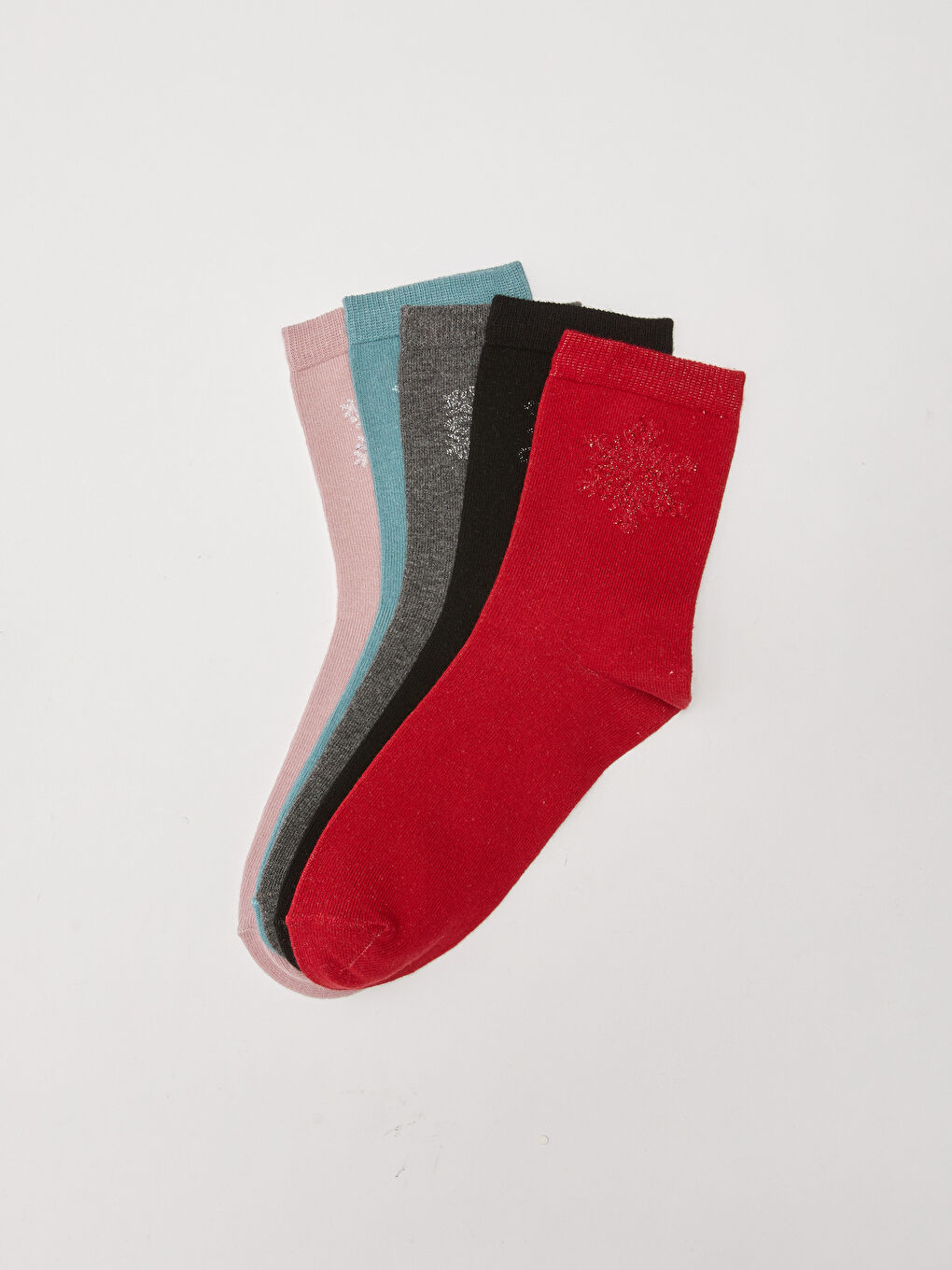 Pembe Yılbaşı Temalı Kadın Soket Çorap 5'li Paket