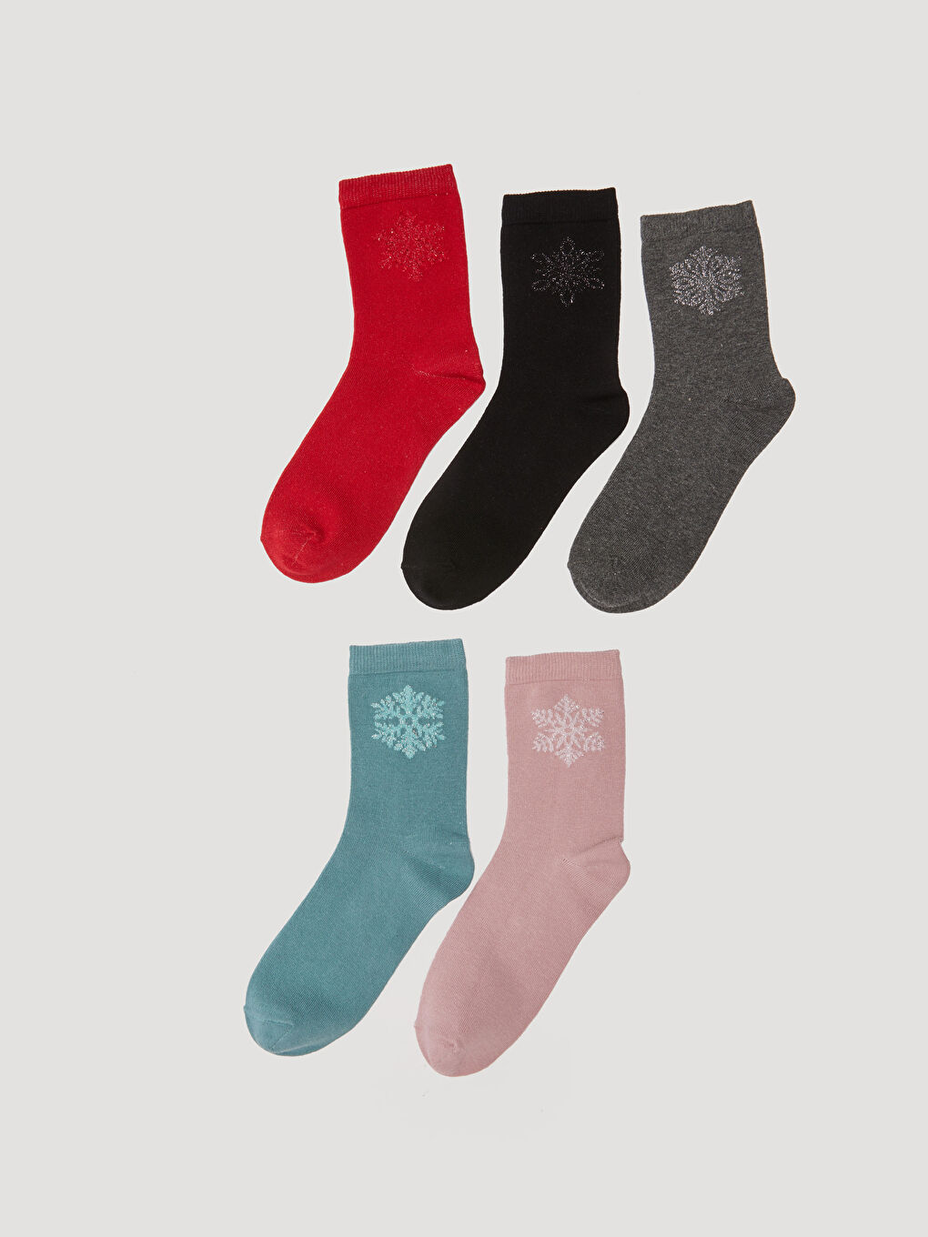 Pembe Yılbaşı Temalı Kadın Soket Çorap 5'li Paket-1