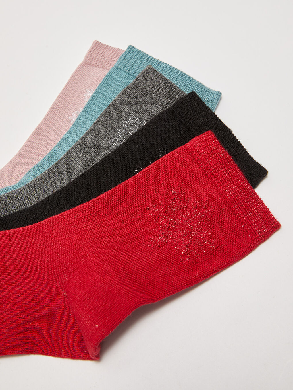 Pembe Yılbaşı Temalı Kadın Soket Çorap 5'li Paket-2