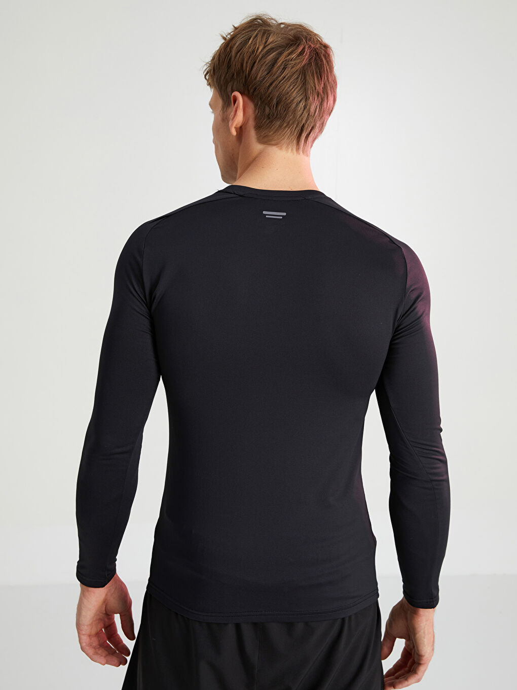 Siyah Bisiklet Yaka Uzun Kollu Erkek Spor Tişört-4