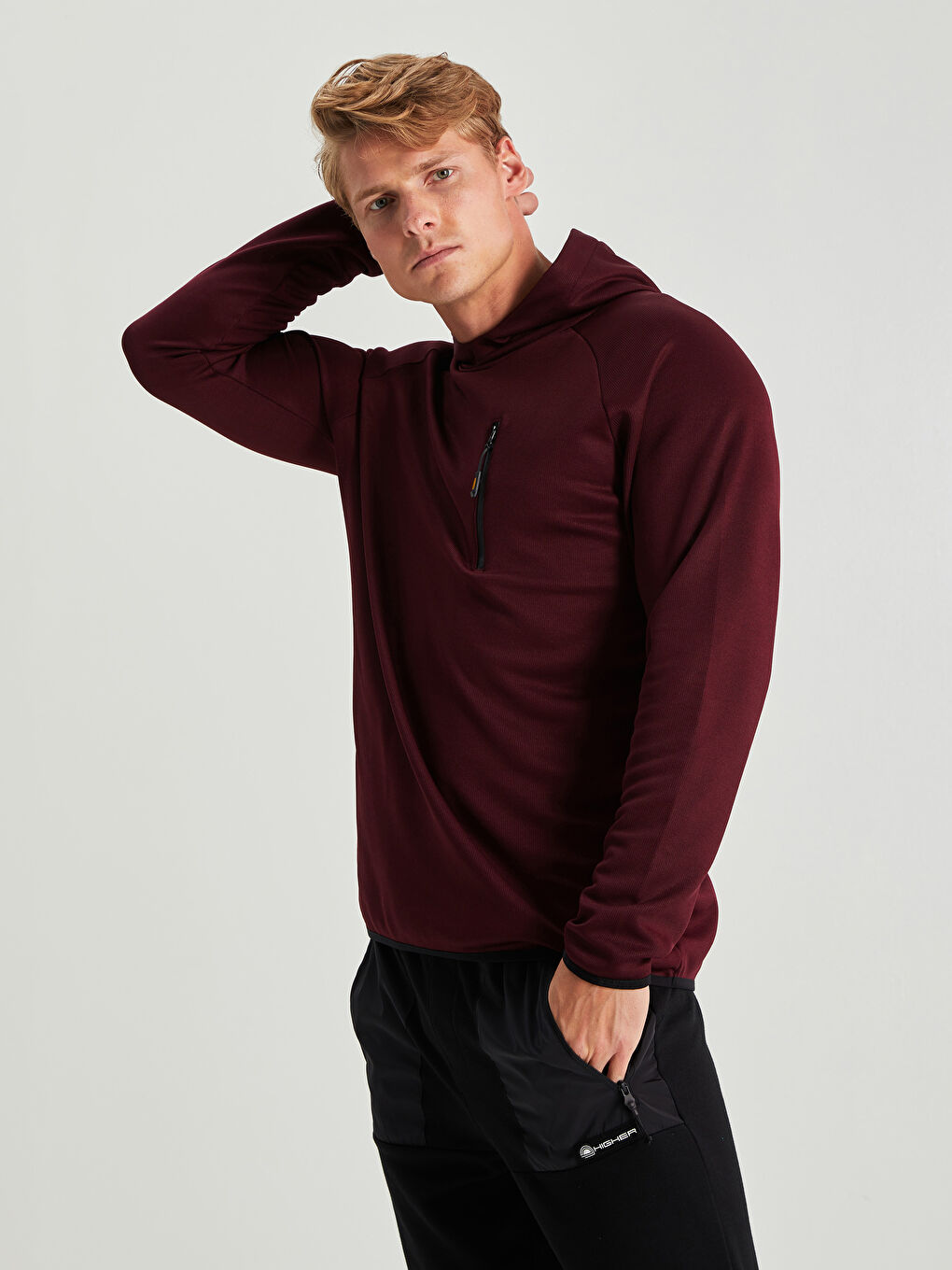 XSIDE ACTIVE Bordo Uzun Kollu Erkek Spor Hoodie - 1