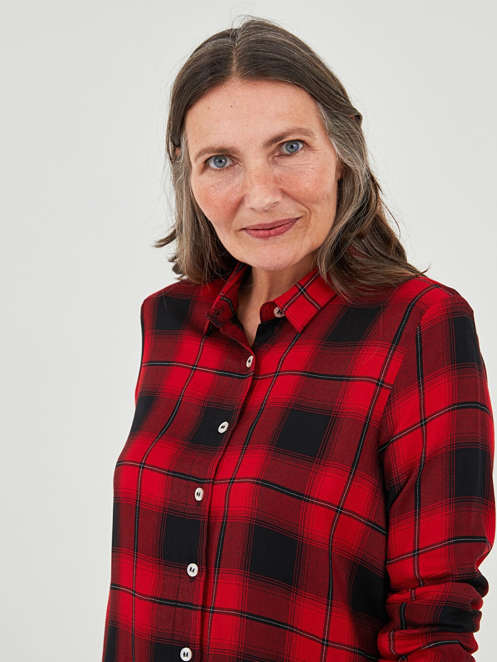 Front Button Closure Long Sleeve Plaid Viscose Women's Shirt-2