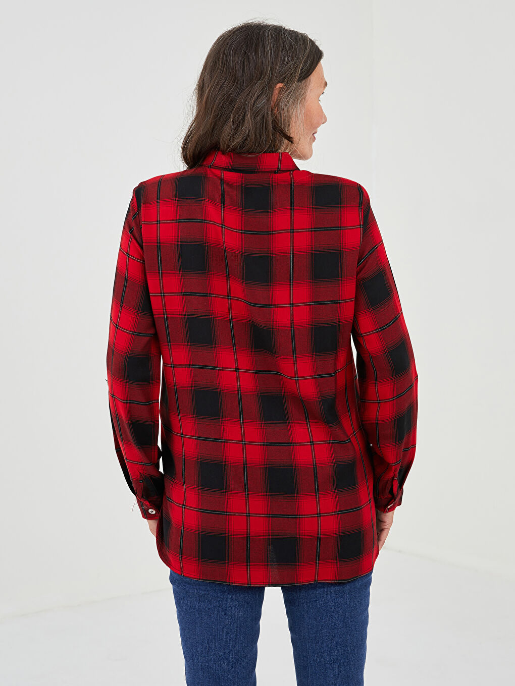Front Button Closure Long Sleeve Plaid Viscose Women's Shirt-4