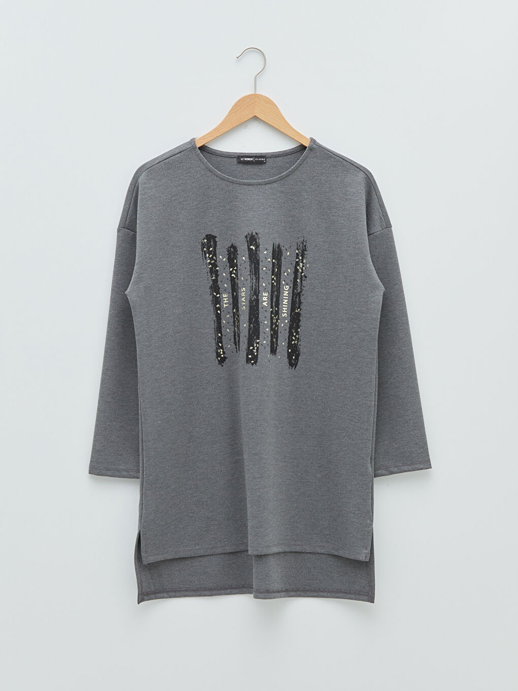 Antrasit Bisiklet Yaka Baskılı Uzun Kollu Kadın Tunik-6