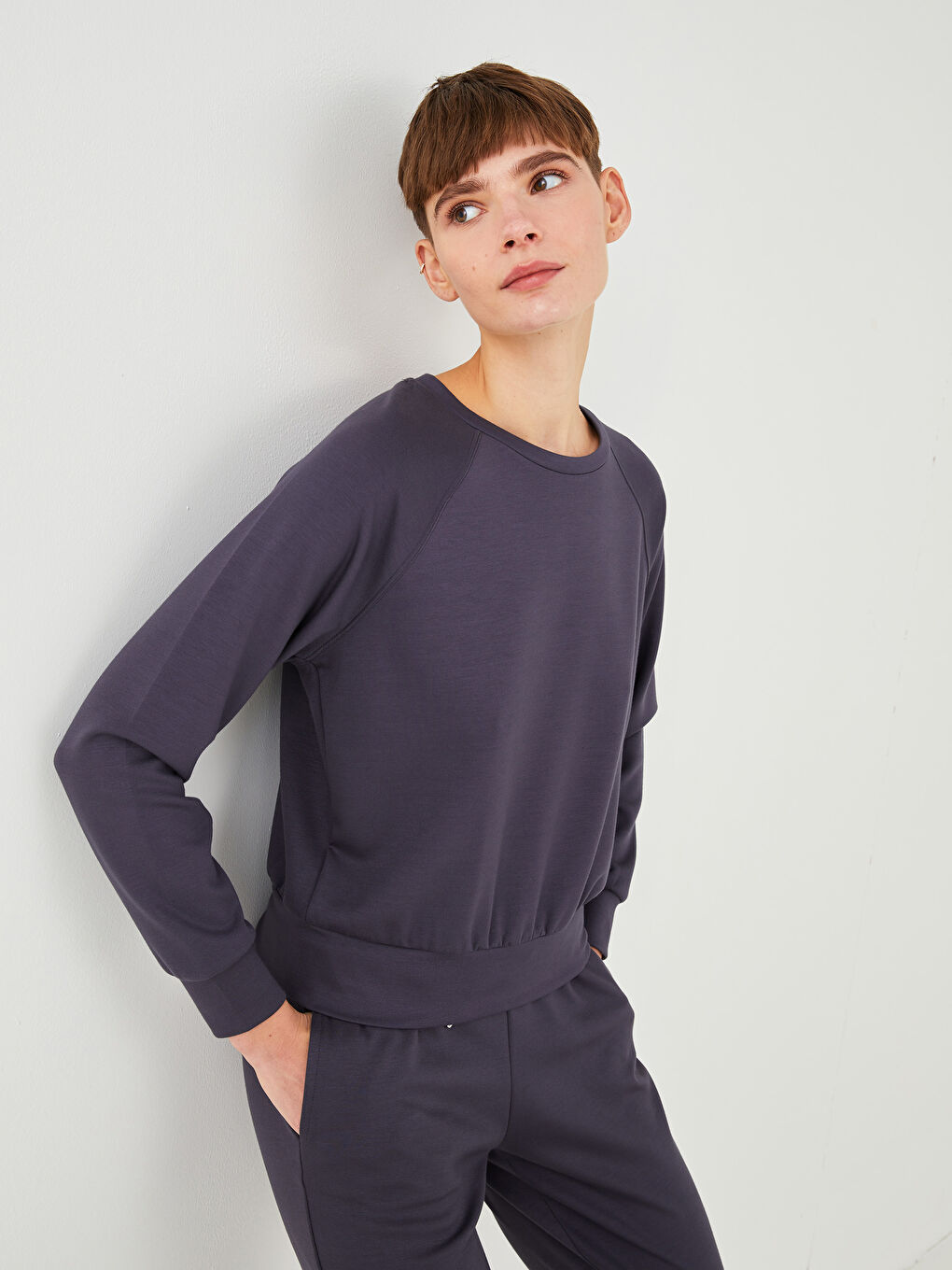 Crew Neck Plain Long Sleeve Women's Sweatshirt