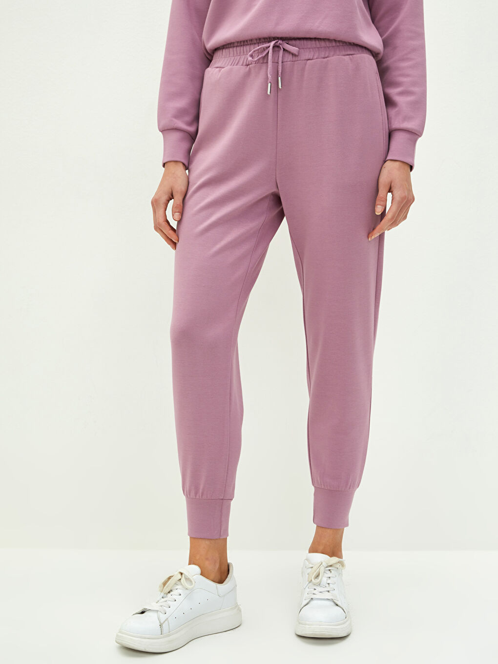 Pembe Beli Lastikli Düz Cep Detaylı Kadın Jogger Eşofman Altı-2