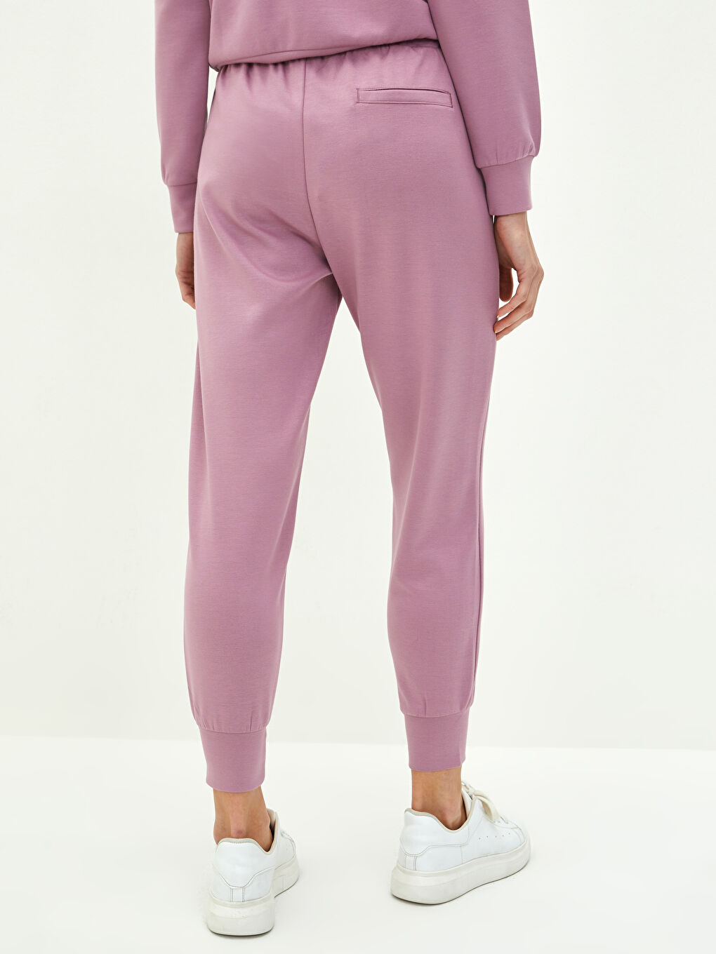 Pembe Beli Lastikli Düz Cep Detaylı Kadın Jogger Eşofman Altı-3