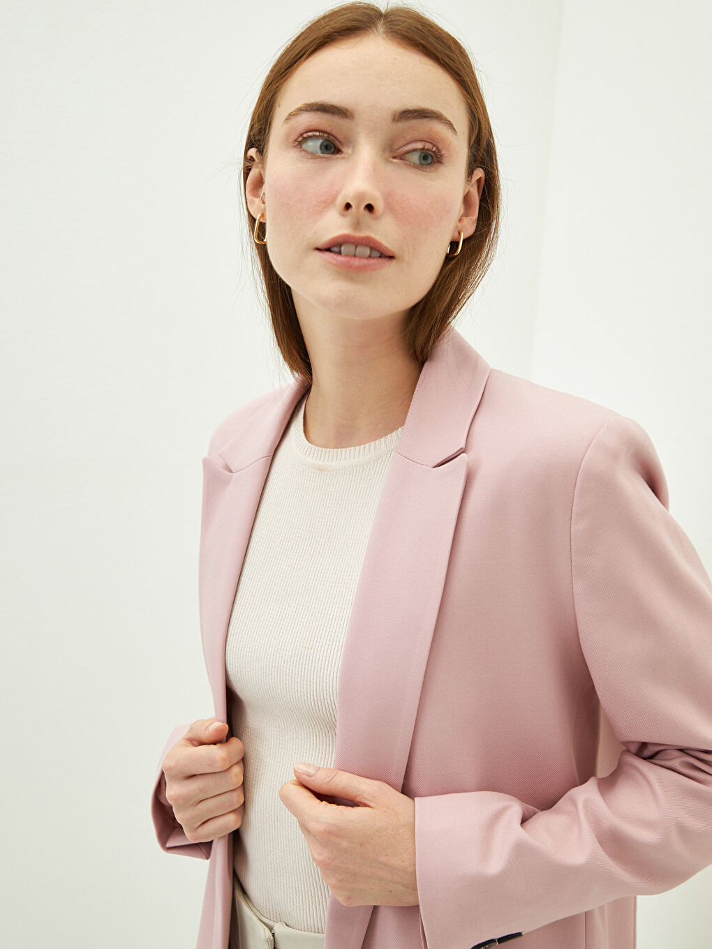 جاكيت بليزر حريمي بأكمام طويلة وقصة مستقيمة بزرار مخفي-2