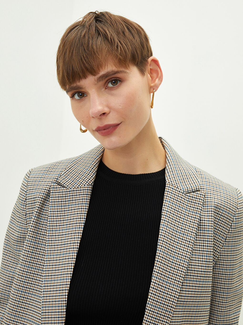 Siyah Ekose Kadın Blazer Ceket-5